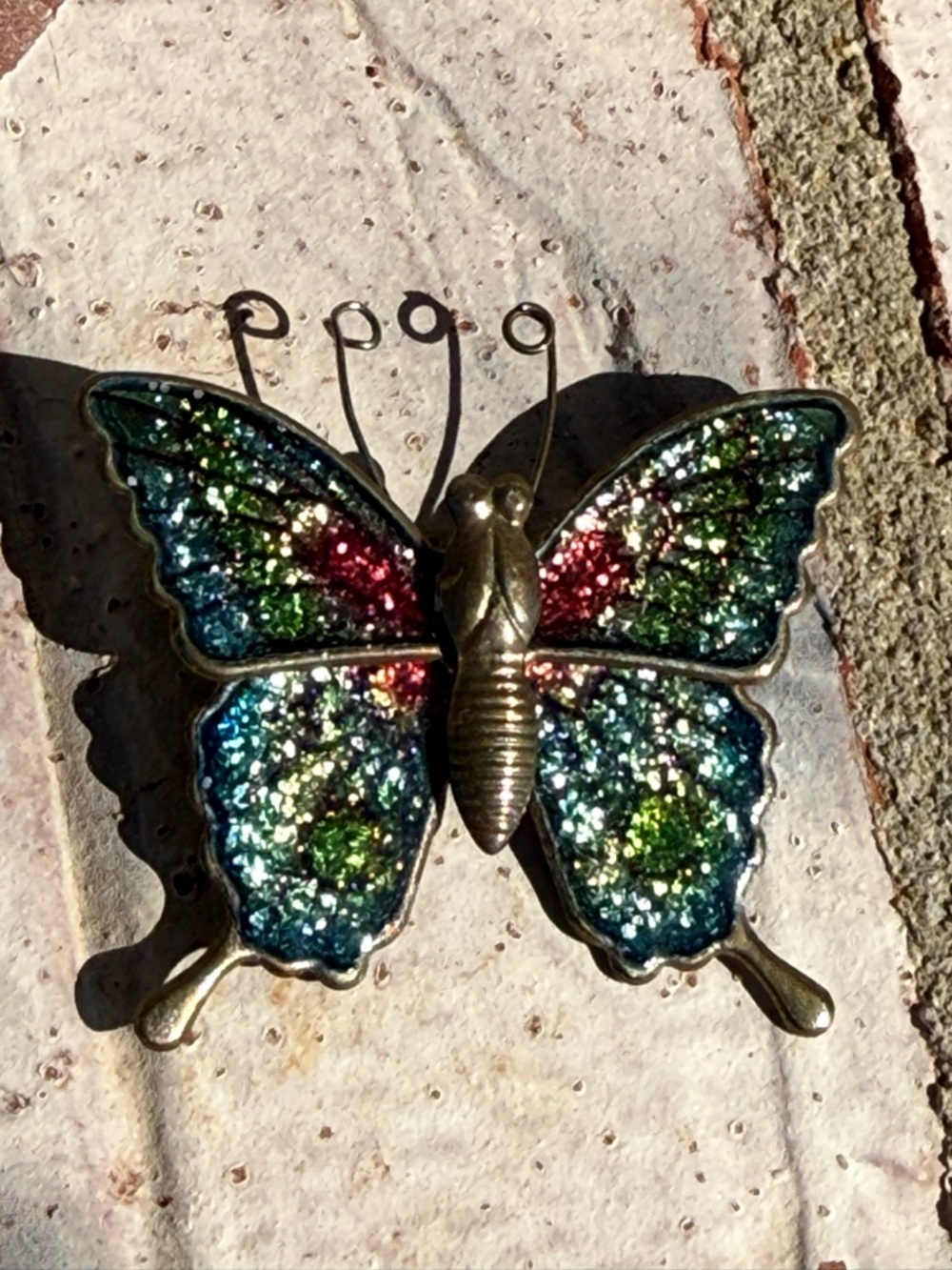 EUC Vintage Glitter Filled Enamel Butterfly Gorgeous 70's 80's Brooch Pin - Picture 3 of 4